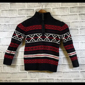Boy’s Chaps Sweater Navy Blue/Red/White 1/4 Zip Mock Neck Size 7